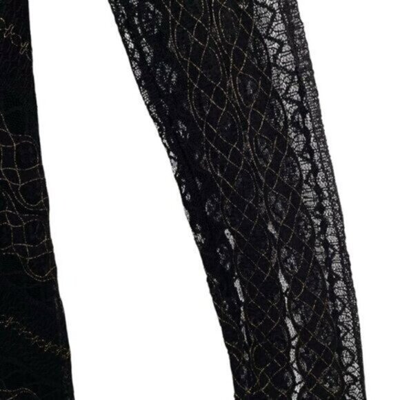 Black Lace Metallic Gold Vamp Bodycon Cocktail Dress Whimsigoth Witchy - Picture 9 of 16